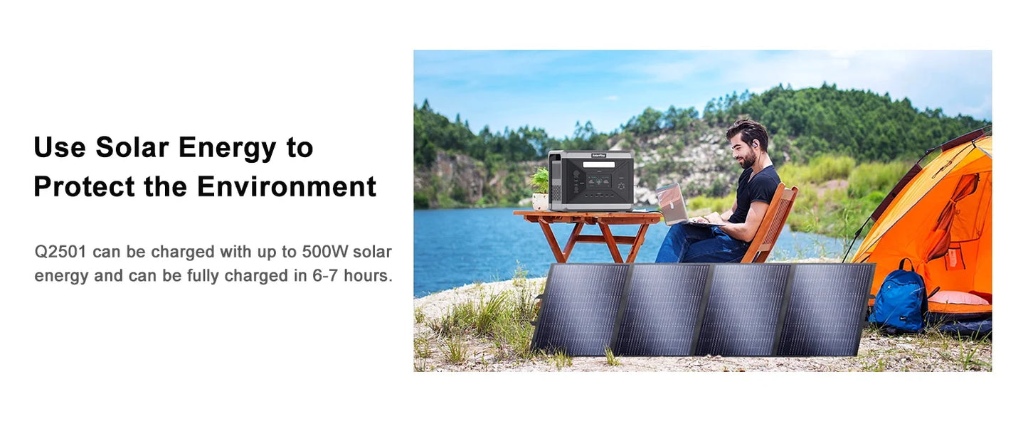 SolarPlay Q2501 Portable Power Station – 2160Wh LiFePO4 Battery, 2400W AC Output, Fast Charging Solar Generator for Outdoor and Backup Power