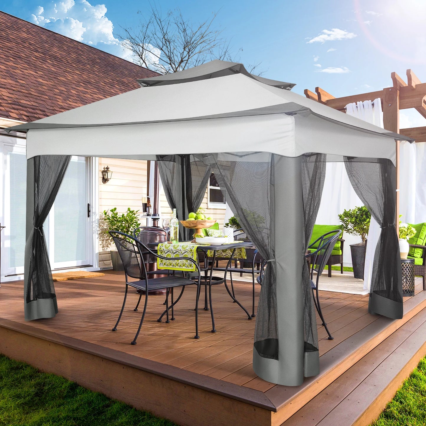 11x11FT Pop Up Gazebo Canopy Tent with Mosquito Netting & Carry Bag