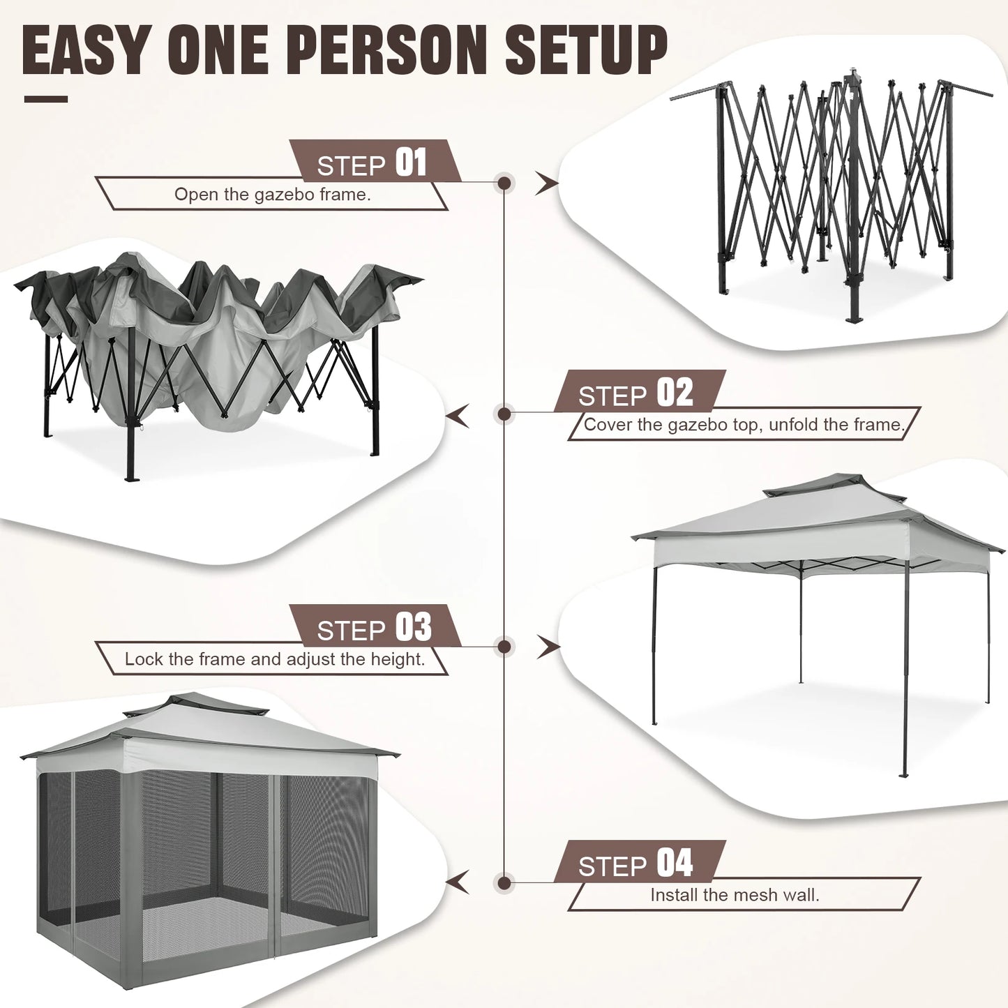 11x11FT Pop Up Gazebo Canopy Tent with Mosquito Netting & Carry Bag