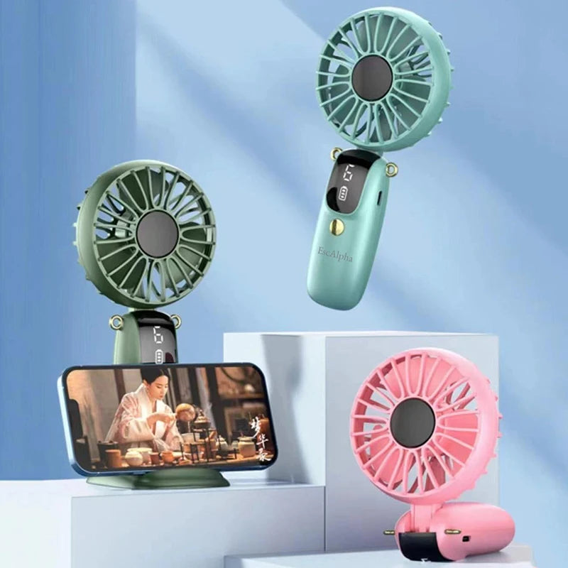 USB Rechargeable Silent Fan Set for Summer Gift, Multi-Purpose 6-Speed Handheld Fan with Display, Summer Cooling, Portab