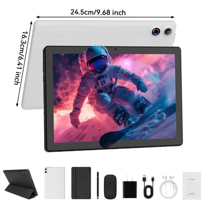 A10L 10-Inch Android 14 Tablet – 12GB RAM + 64GB Storage | Octa-Core CPU | Face Unlock | Keyboard, Mouse & Stylus Bundle