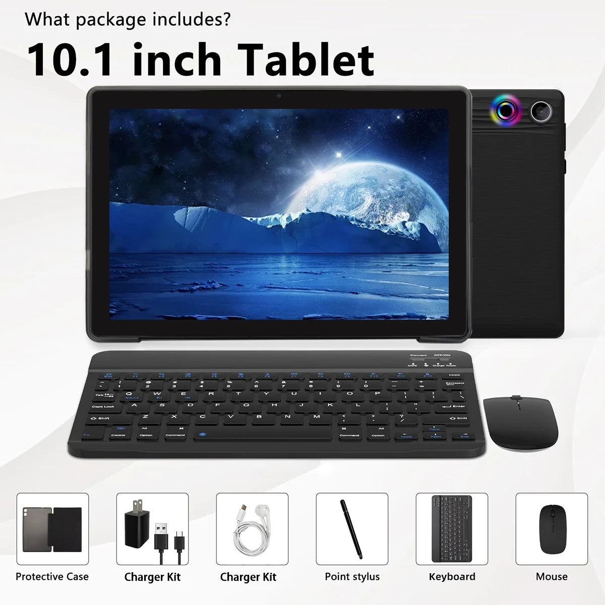 A10L 10.1-Inch Android 14 2-in-1 Tablet – 12GB RAM + 64GB Storage | 1TB Expandable | Octa-Core CPU | WiFi 6 | Keyboard, Mouse & Stylus Set