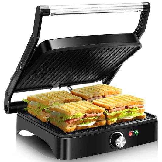 Panini Press, 4 Slice Grill Sandwich Maker and Griddle Grill Combo with Temp Control, Opens 180° for Indoor BBQ /Flat Top Grill