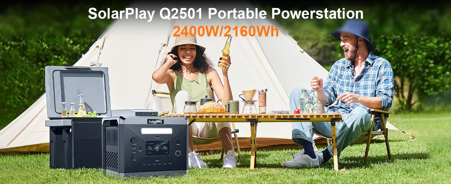 SolarPlay Q2501 Portable Power Station – 2160Wh LiFePO4 Battery, 2400W AC Output, Fast Charging Solar Generator for Outdoor and Backup Power
