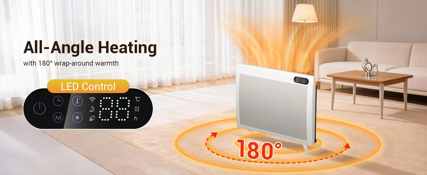 Graphene Smart Panel Heater with WiFi, App & Voice Control – 1500W Infrared Convection | Freestanding & Wall-Mount