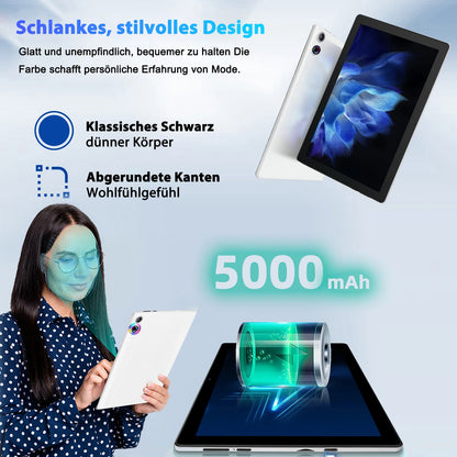 BESTSKI 10.1-Inch Android 14 Tablet – 8GB RAM + 64GB Storage | Octa-Core CPU | Face Unlock | Keyboard & Mouse Bundle