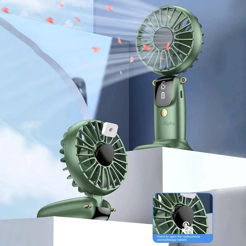 USB Rechargeable Silent Fan Set for Summer Gift, Multi-Purpose 6-Speed Handheld Fan with Display, Summer Cooling, Portab
