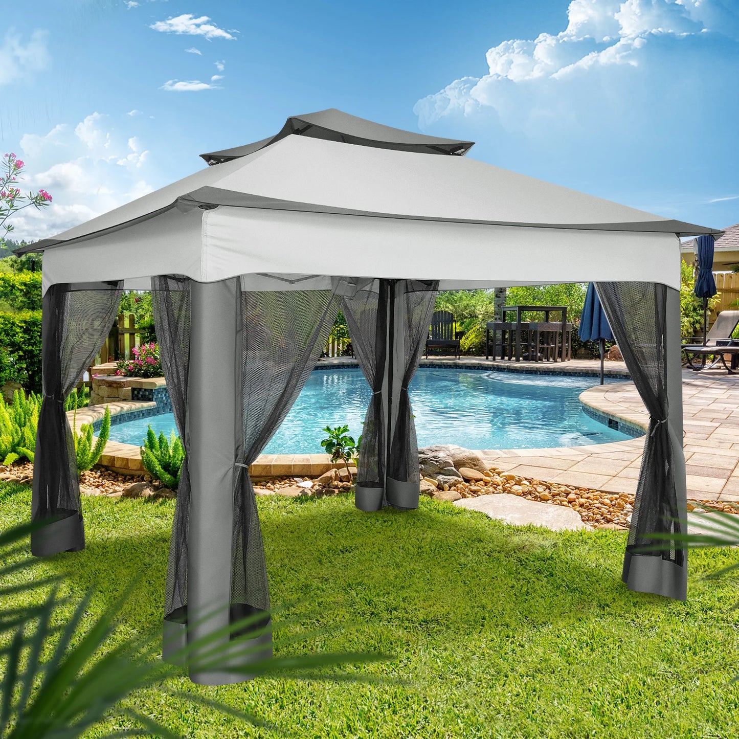 11x11FT Pop Up Gazebo Canopy Tent with Mosquito Netting & Carry Bag