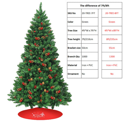 Classic Pine Tree 7FT/8FT Pre-Artificial Christmas Tree, with Metal Hinges 1000 PVC Branches Artificial Xmas Tree Home Decor