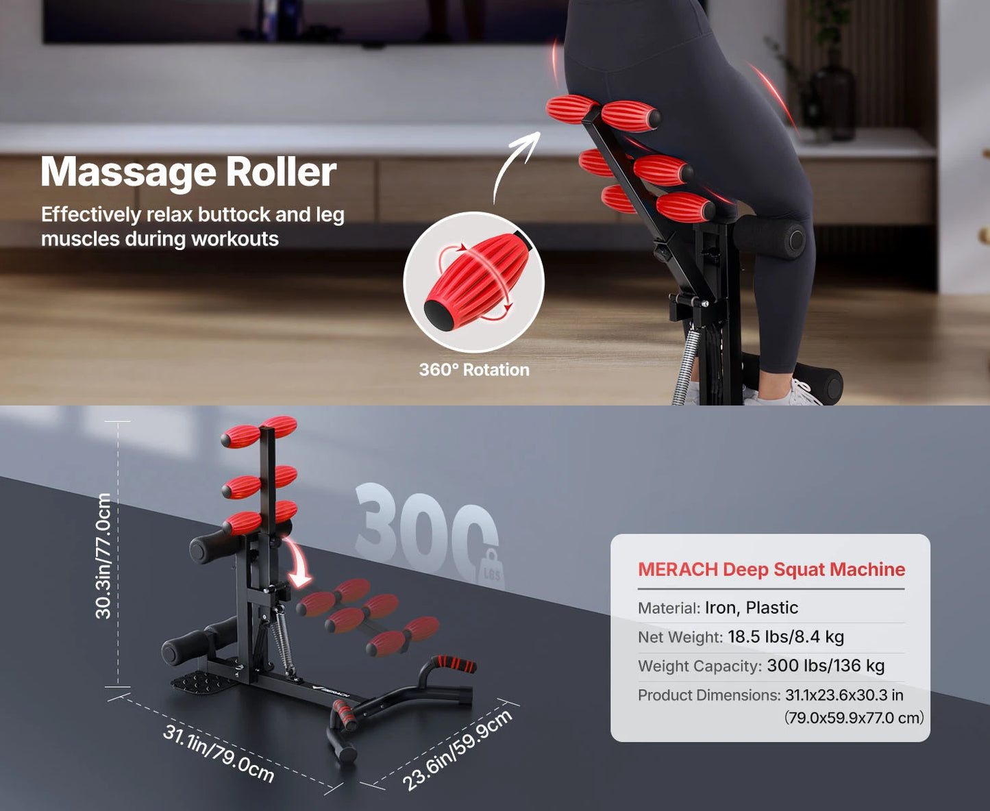 MERACH Multifunctional Adjustable Deep Squat Glutes Trainer Core Leg Push Up Buttocks Workout Machine