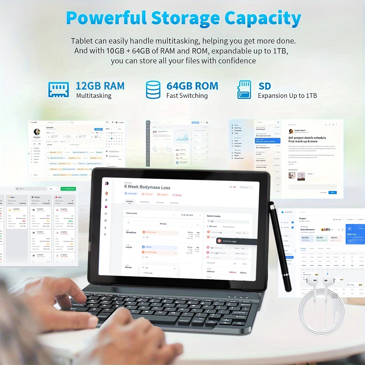 A10L 10.1-Inch Android 14 2-in-1 Tablet – 12GB RAM + 64GB Storage | 1TB Expandable | Octa-Core CPU | WiFi 6 | Keyboard, Mouse & Stylus Set