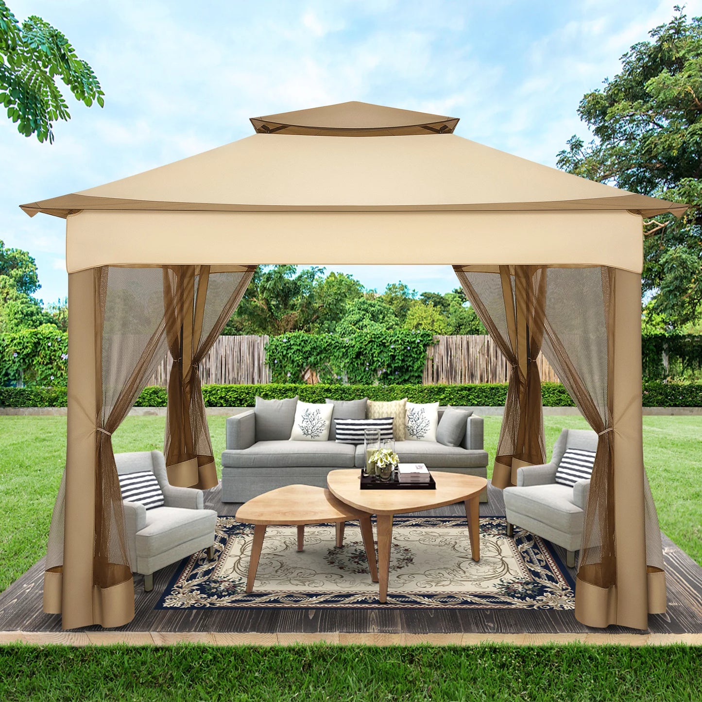 11x11FT Pop Up Gazebo Canopy Tent with Mosquito Netting & Carry Bag
