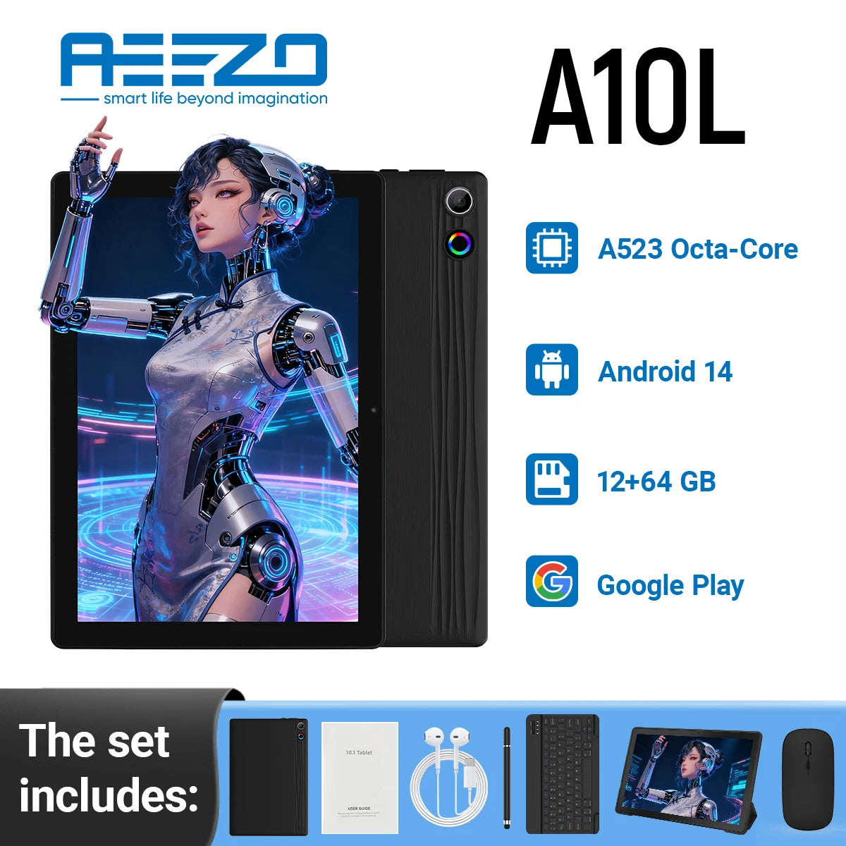 AEEZO A10L 10.1 Inch Android 14 Tablet