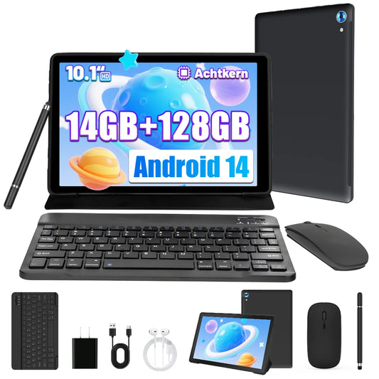 10.1-Inch Android 14 Tablet – 16GB RAM + 128GB Storage + 1TB Expansion | Octa-Core CPU | Stylus, Keyboard & Mouse Bundle