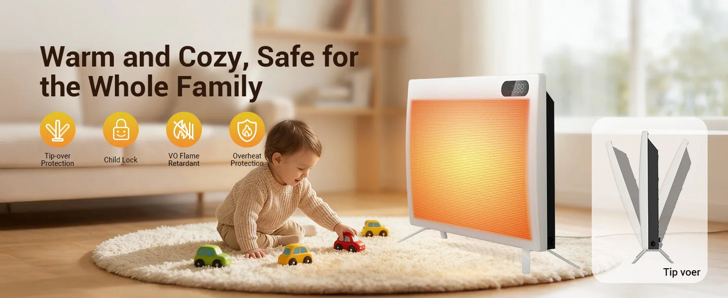 Graphene Smart Panel Heater with WiFi, App & Voice Control – 1500W Infrared Convection | Freestanding & Wall-Mount