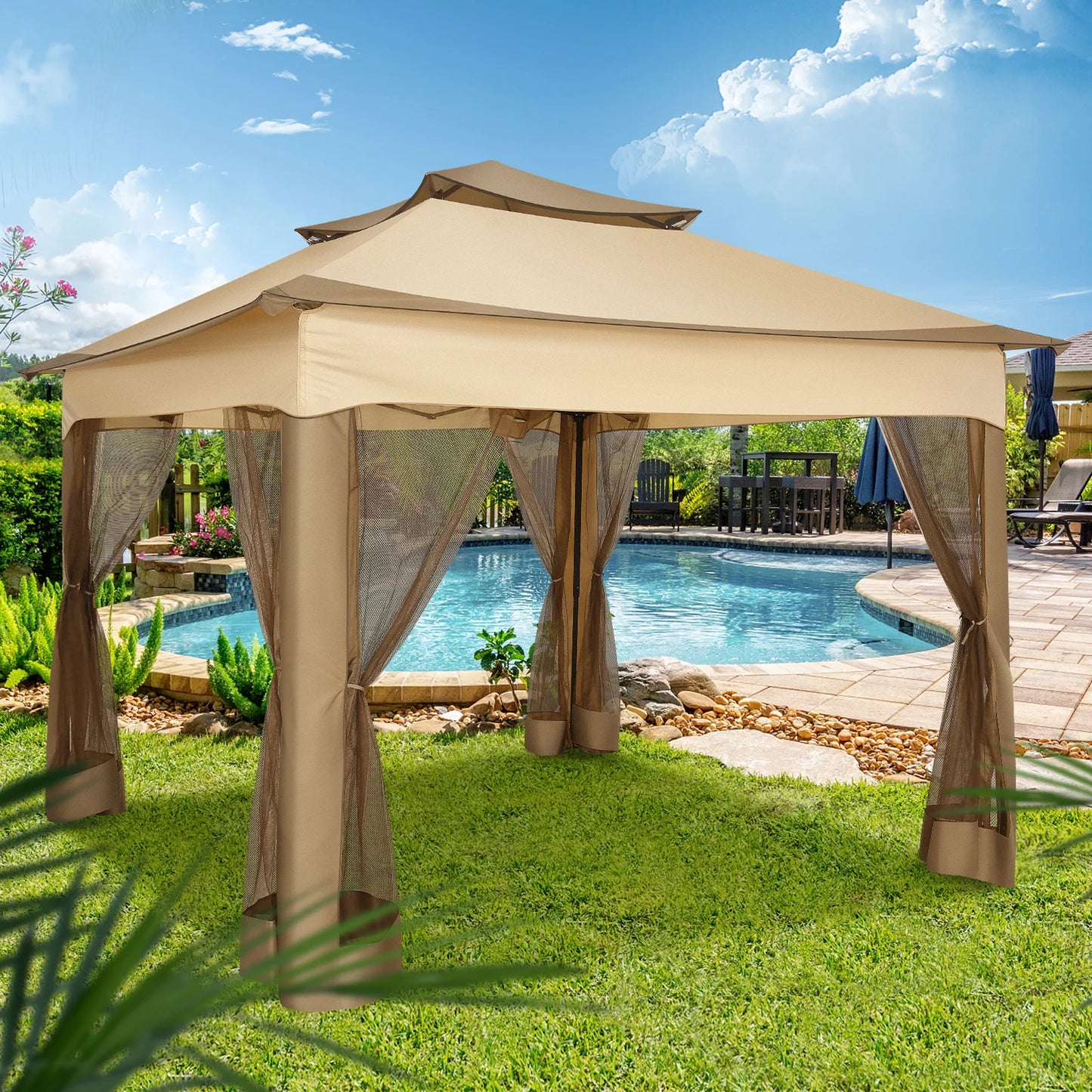11x11FT Pop Up Gazebo Canopy Tent with Mosquito Netting & Carry Bag
