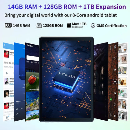 10.1-Inch Android 14 Tablet – 16GB RAM + 128GB Storage + 1TB Expansion | Octa-Core CPU | Stylus, Keyboard & Mouse Bundle