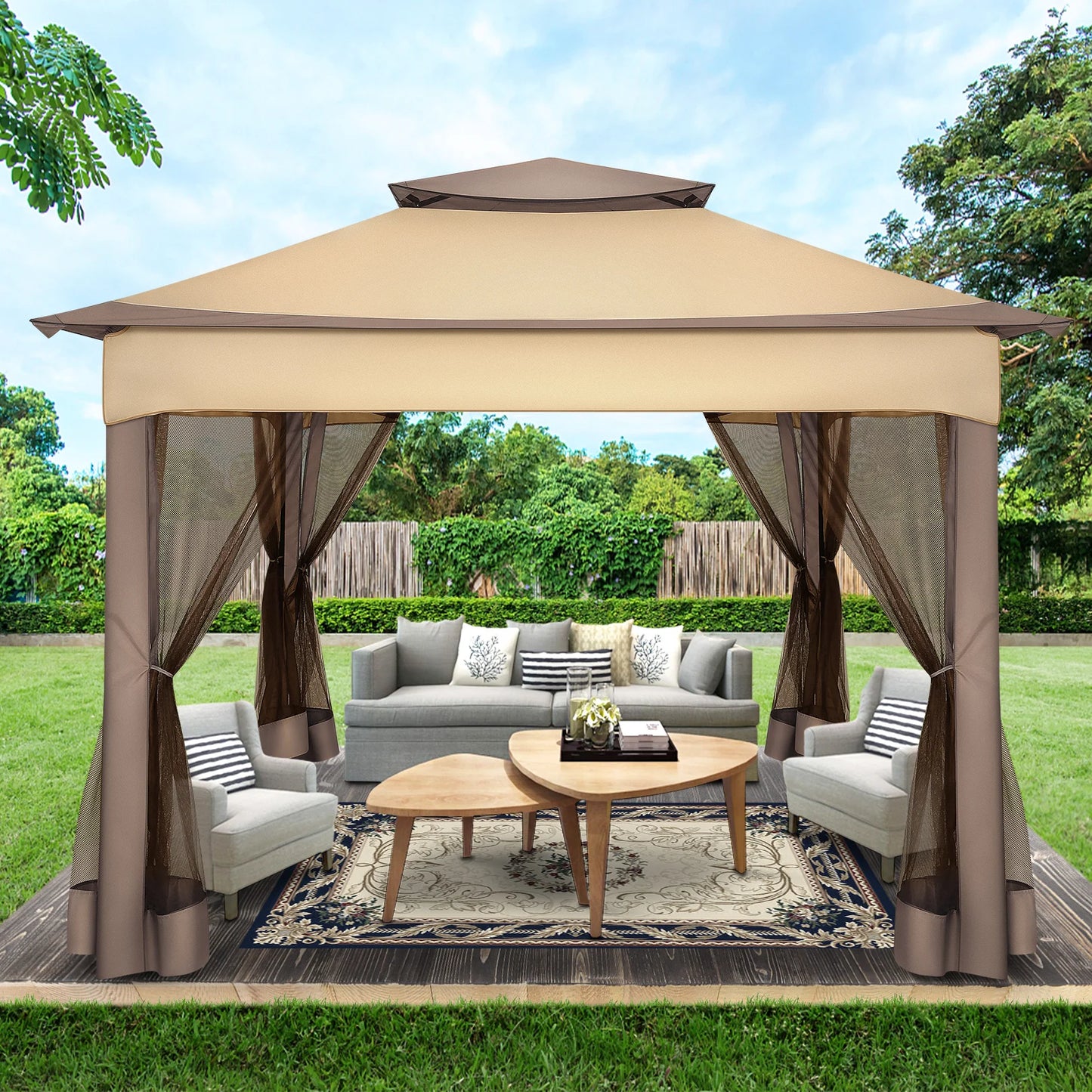 11x11FT Pop Up Gazebo Canopy Tent with Mosquito Netting & Carry Bag