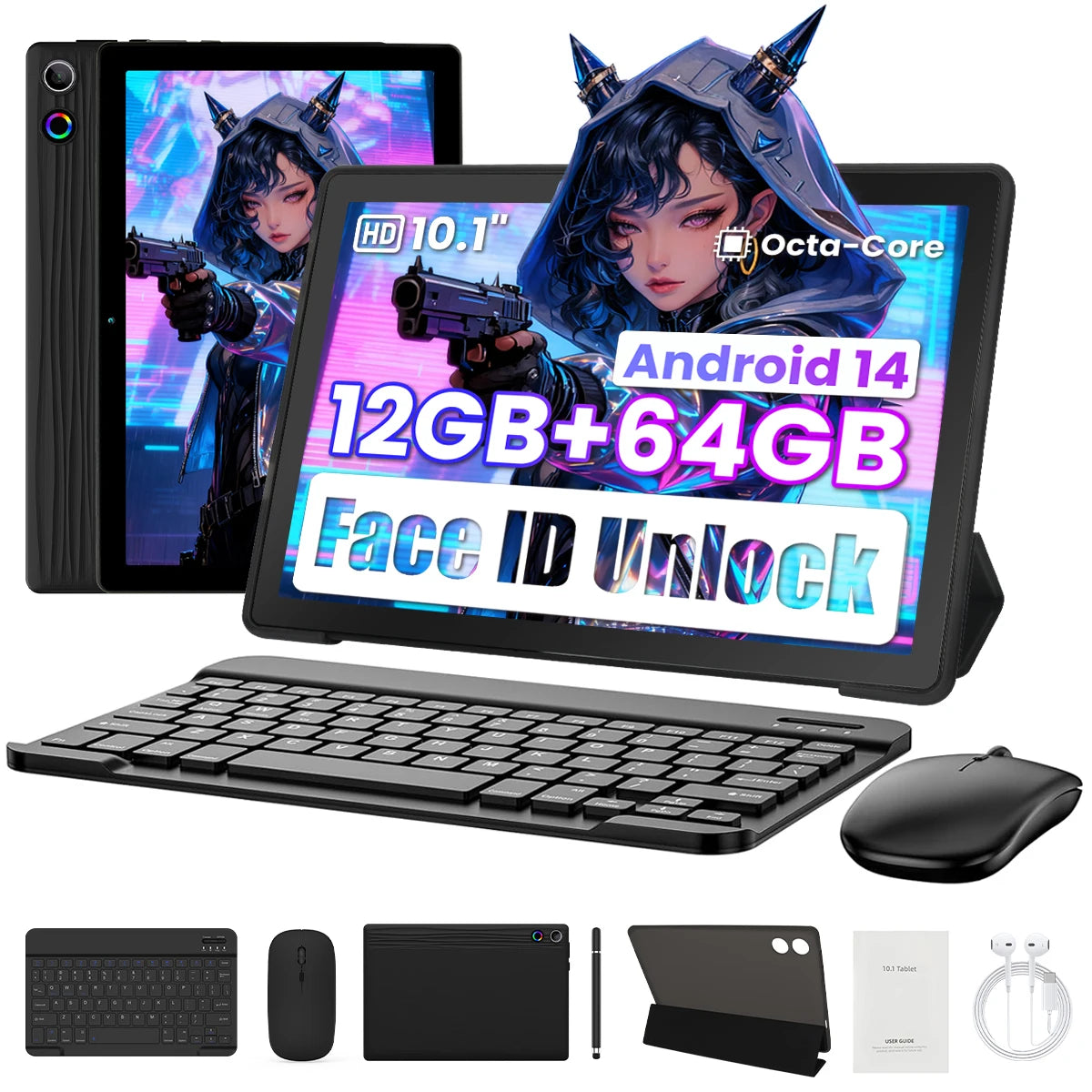 AEEZO A10L 10.1 Inch Android 14 Tablet HD IPS Screen Octa-Core 12GB+64GB Stylus Keyboard Mouse Headphones Tablets Android 2025