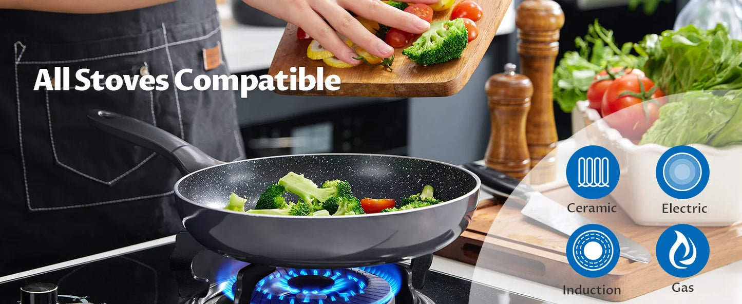 BEZIA Induction Cookware Pots and Pans Set – 10 Piece Nonstick, Dishwasher Safe with Stay-Cool Handles