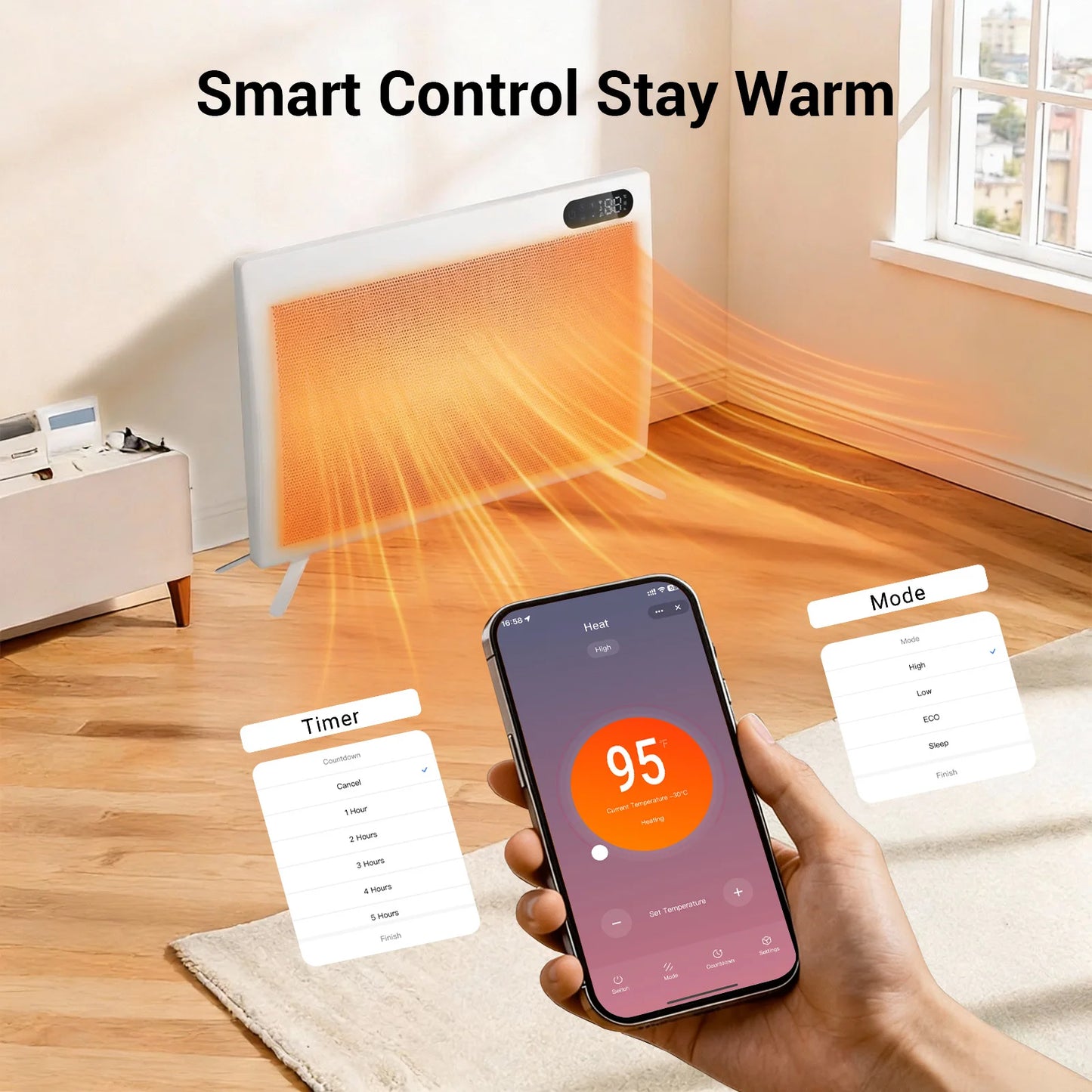 Graphene Smart Panel Heater with WiFi, App & Voice Control – 1500W Infrared Convection | Freestanding & Wall-Mount