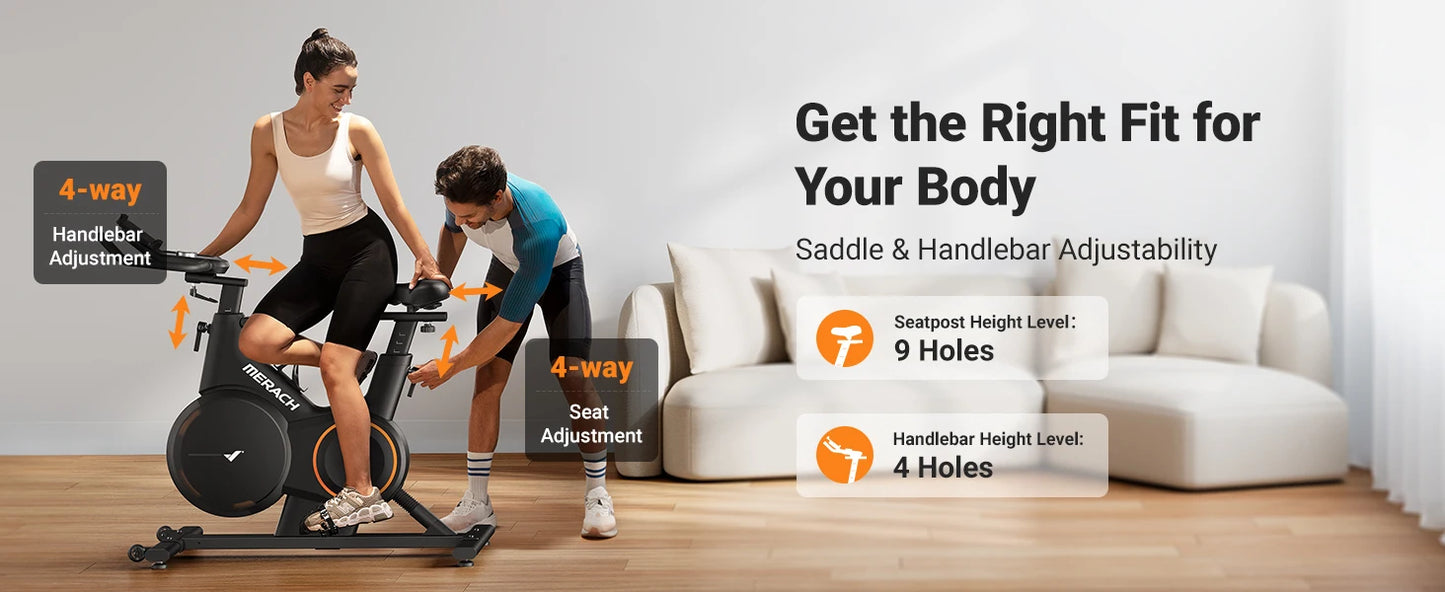 MERACH Exercise Bike Smart Magnetic Stationary Bike Indoor Cycling Adjustable Incline ±6° Grade Level Capacity Home Weight Loss