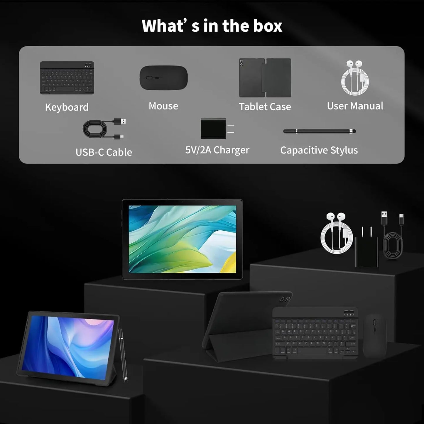 AEEZO A10L 10.1 Inch Android 14 Tablet HD IPS Screen Octa-Core 12GB+64GB Stylus Keyboard Mouse Headphones Tablets Android 2025