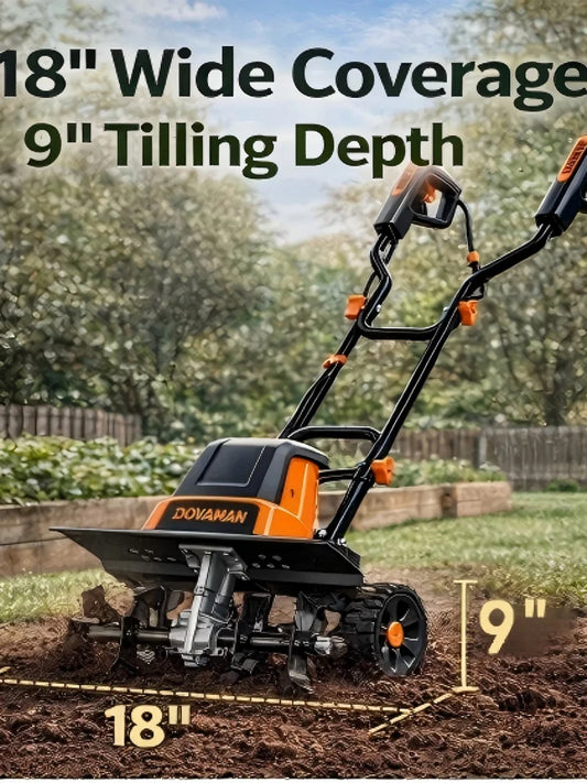 DOVAMAN 18” Electric Garden Tiller – 15A Powerful Soil Cultivator