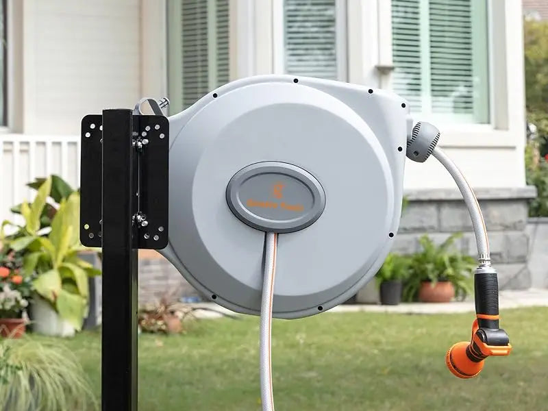 Giraffe Tools CW20 Retractable Garden Hose Reel 5/8" x 65 ft Heavy Duty Water Hose Reel, Swivel Bracket, Any Length Lock