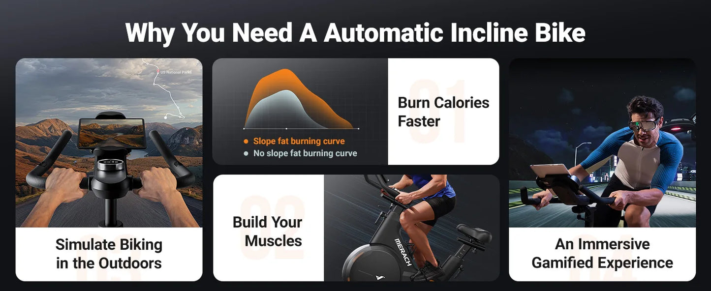 MERACH Exercise Bike Smart Magnetic Stationary Bike Indoor Cycling Adjustable Incline ±6° Grade Level Capacity Home Weight Loss