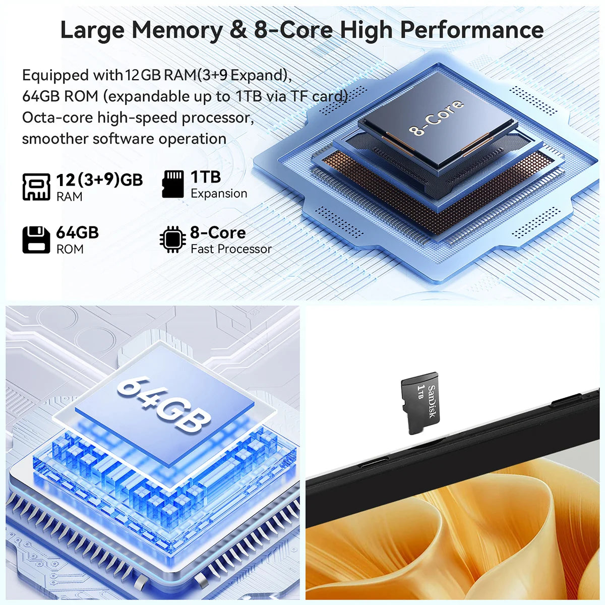 A10L 10-Inch Android 14 Tablet – 12GB RAM + 64GB Storage | Octa-Core CPU | Face Unlock | Keyboard, Mouse & Stylus Bundle