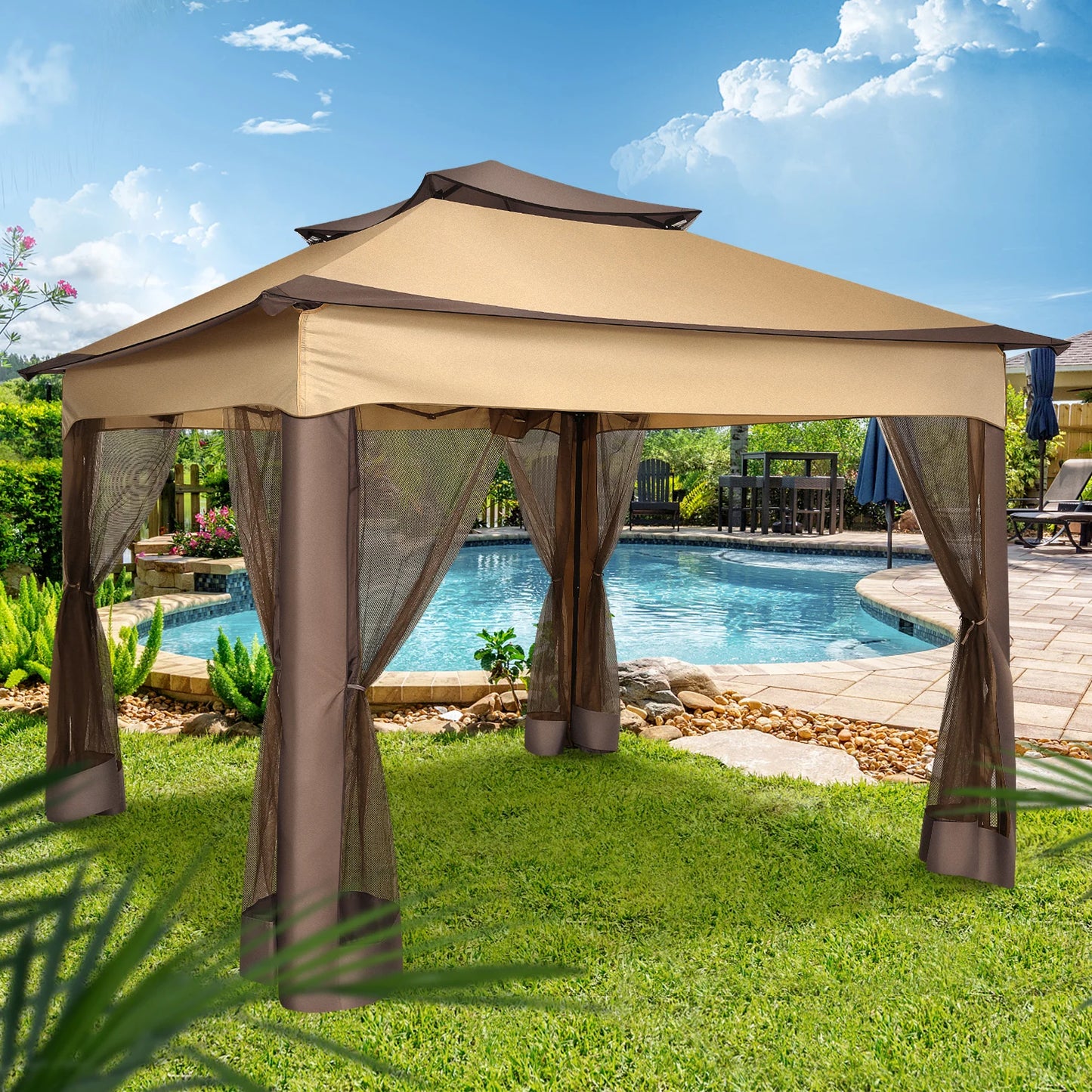 11x11FT Pop Up Gazebo Canopy Tent with Mosquito Netting & Carry Bag
