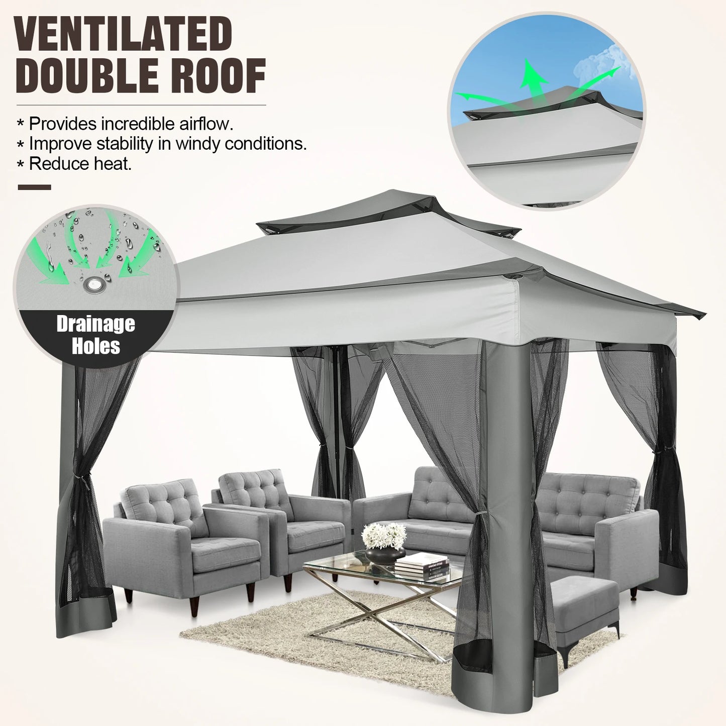 11x11FT Pop Up Gazebo Canopy Tent with Mosquito Netting & Carry Bag