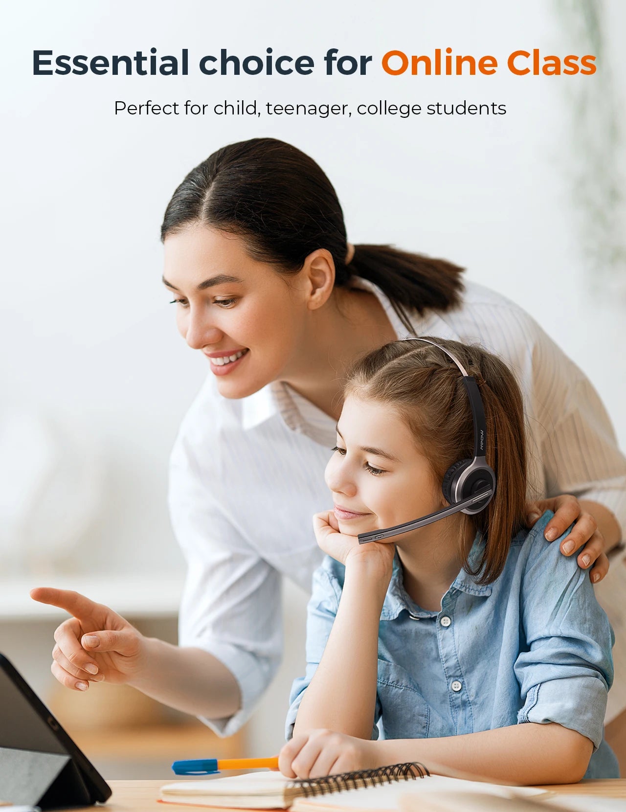 Mpow M5 Pro Bluetooth 5.0 Headphones with Mic & Charging Base – Wireless Headset for PC, Laptop, Call Center & Office Use