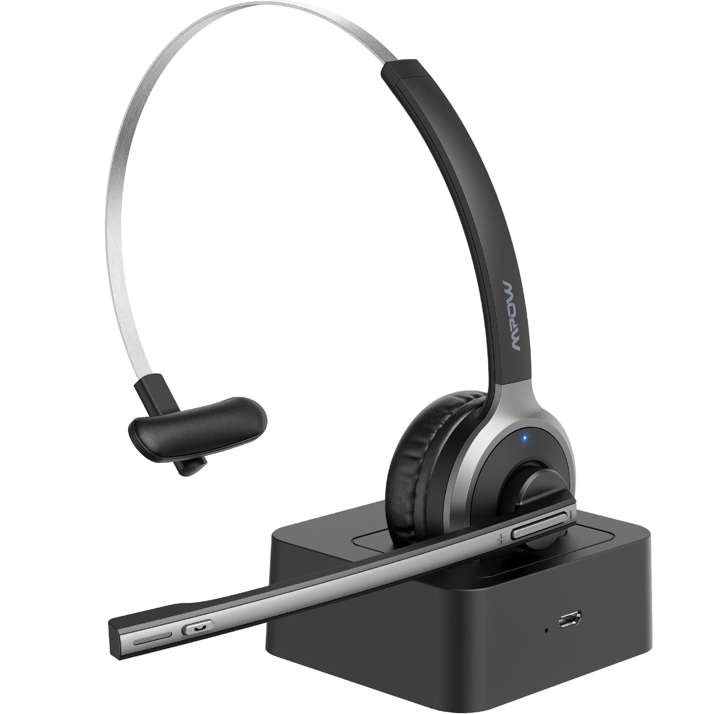 Mpow M5 Pro Bluetooth 5.0 Headphones with Mic & Charging Base – Wireless Headset for PC, Laptop, Call Center & Office Use