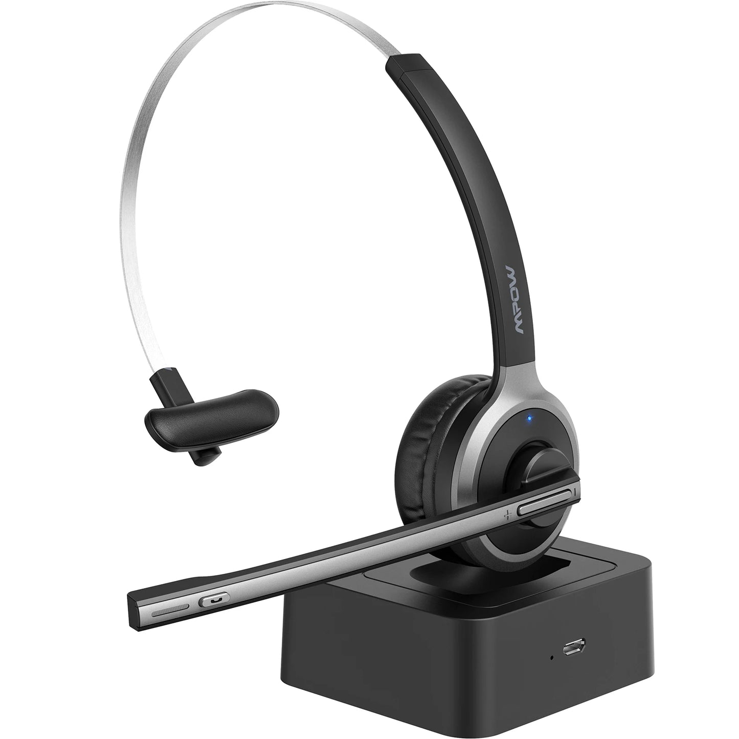 Mpow M5 Pro Bluetooth 5.0 Headphones with Mic & Charging Base – Wireless Headset for PC, Laptop, Call Center & Office Use