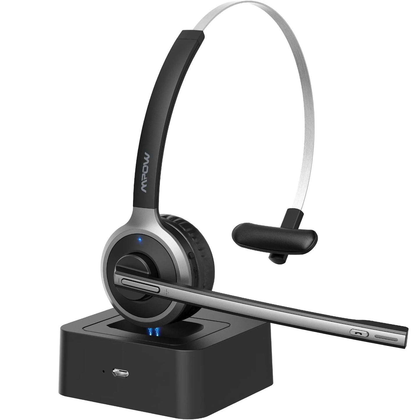 Mpow M5 Pro Bluetooth 5.0 Headphones with Mic & Charging Base – Wireless Headset for PC, Laptop, Call Center & Office Use