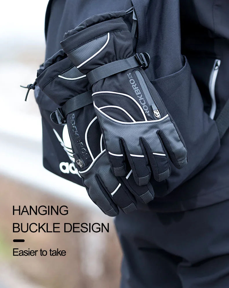 ROCKBROS Winter Gloves Motorcycle Waterproof Fleece Thermal Gloves Snowboard Snowmobile Gloves Men Women Snow Cycling Gloves
