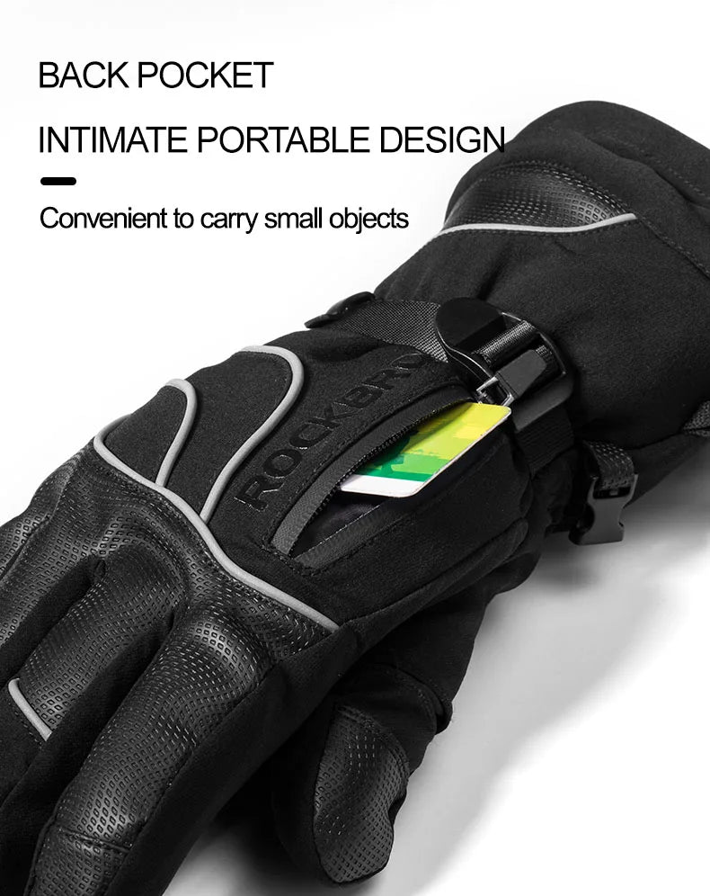 ROCKBROS Winter Gloves Motorcycle Waterproof Fleece Thermal Gloves Snowboard Snowmobile Gloves Men Women Snow Cycling Gloves