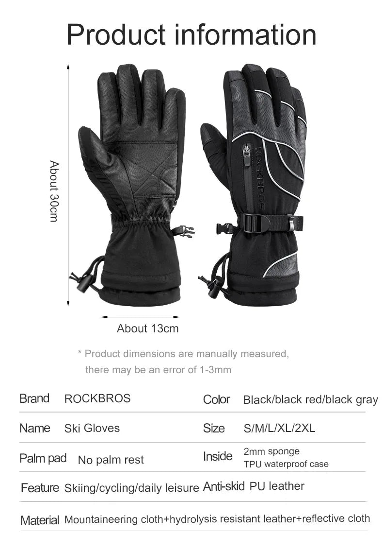 ROCKBROS Winter Gloves Motorcycle Waterproof Fleece Thermal Gloves Snowboard Snowmobile Gloves Men Women Snow Cycling Gloves