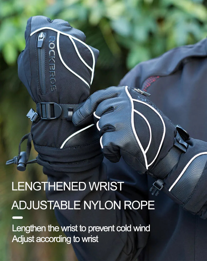 ROCKBROS Winter Gloves Motorcycle Waterproof Fleece Thermal Gloves Snowboard Snowmobile Gloves Men Women Snow Cycling Gloves