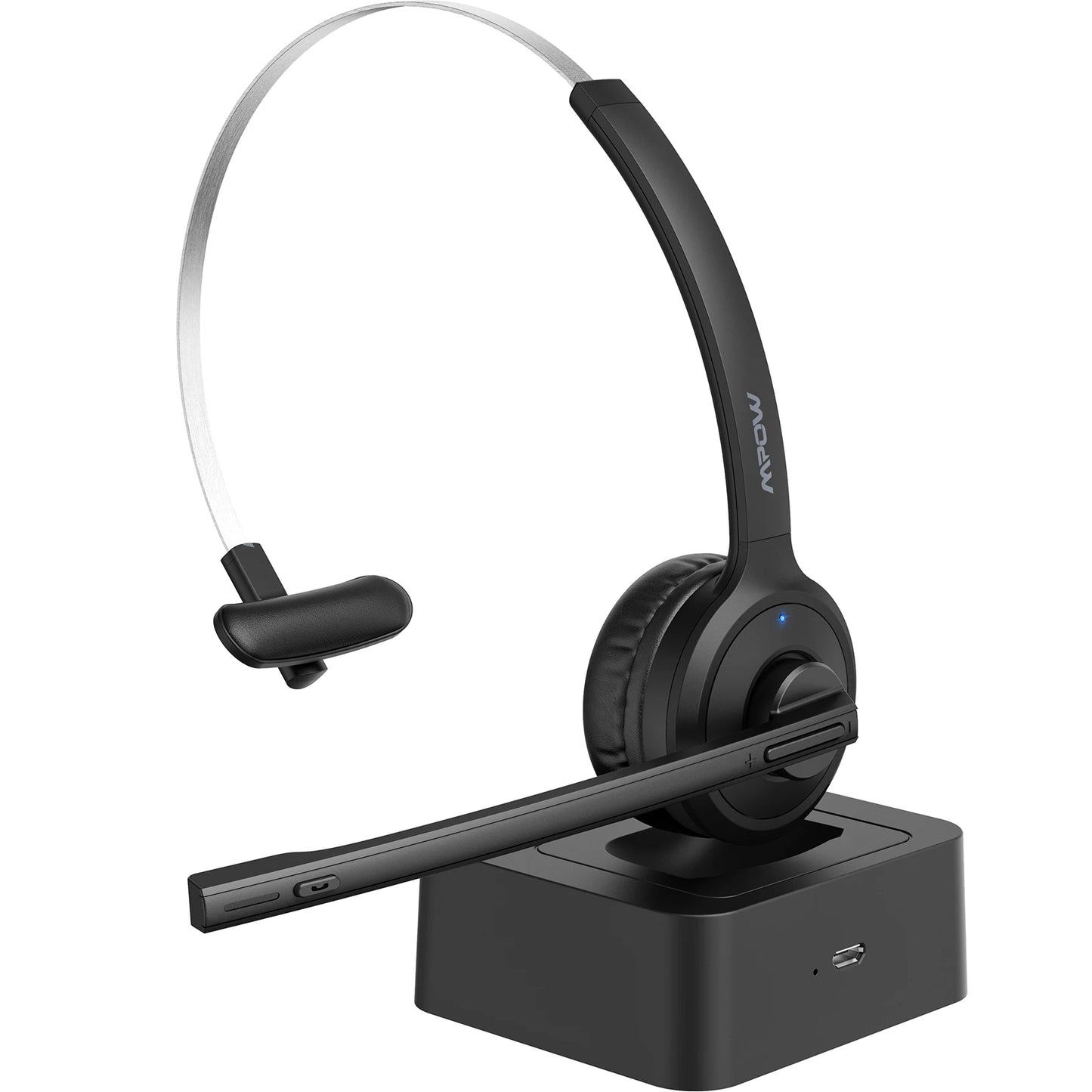 Mpow M5 Pro Bluetooth 5.0 Headphones with Mic & Charging Base – Wireless Headset for PC, Laptop, Call Center & Office Use