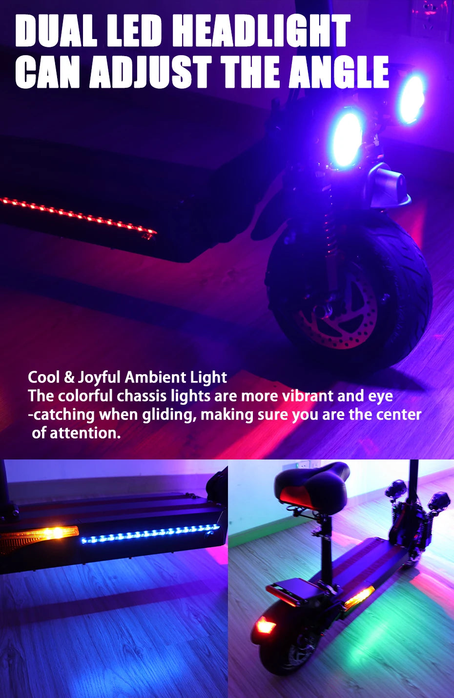 Electric Scooter 2600W Dual Motor – 40 MPH, 48V 20.8Ah Battery, Foldable with Seat, 80KM Range