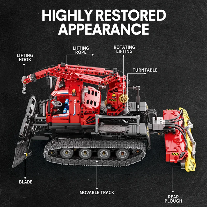 Reobrix RC Snow Groomer Building Kit – Motorized Construction Vehicle Toy with Remote Control, App Control, and Realistic Functions