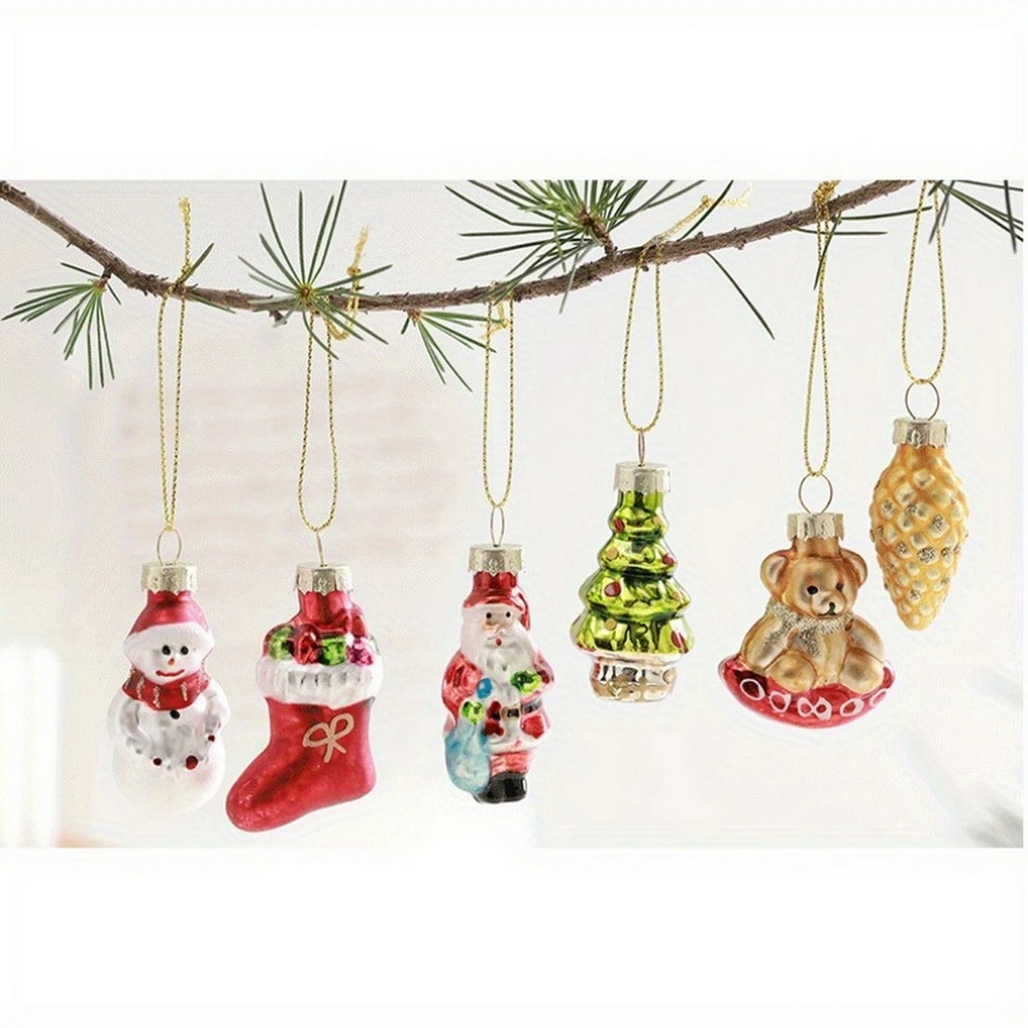 Set of 6 Festive Glass Christmas Tree Ornaments Featuring Adorable Reindeer Penguin and Gingerbread Man Designs