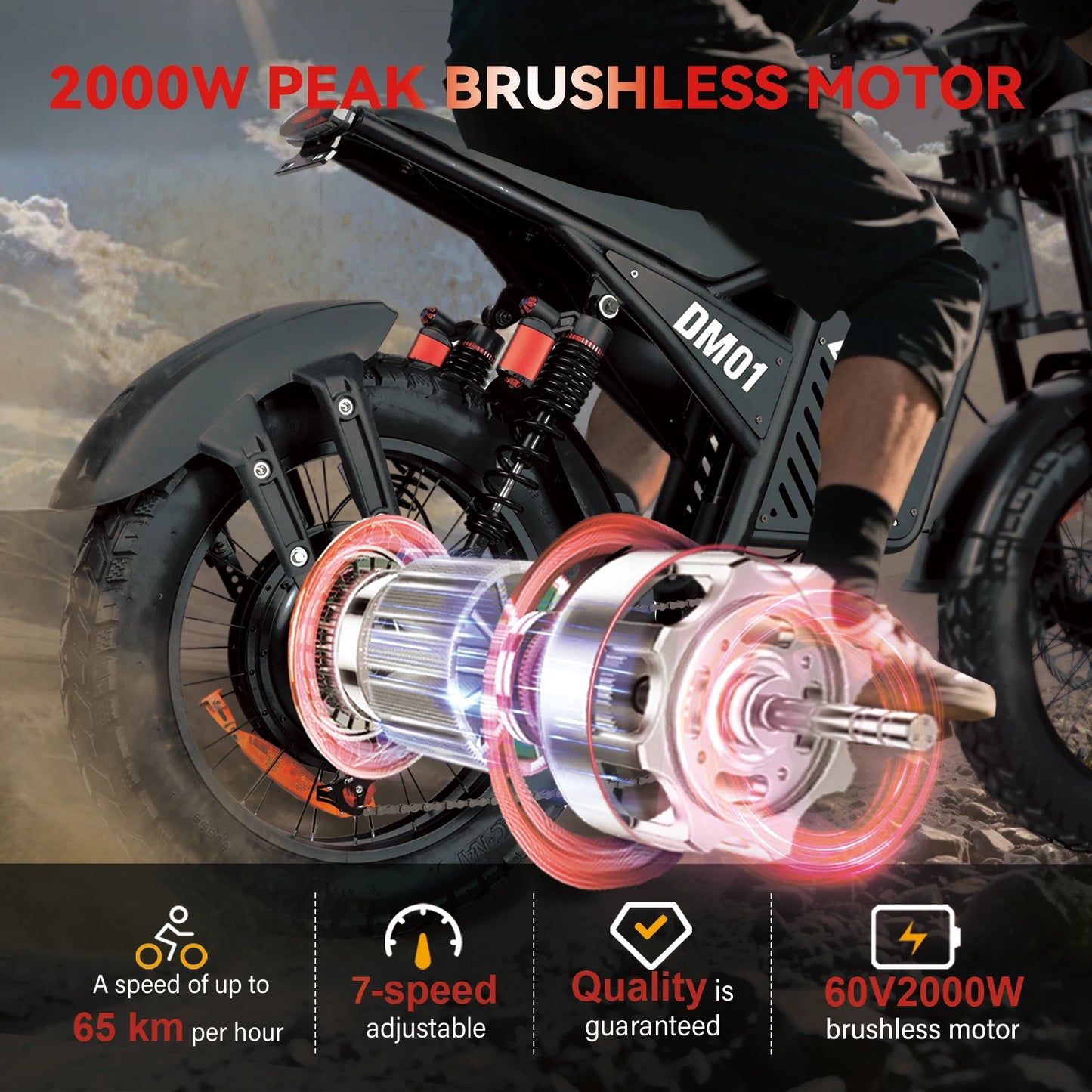 BAOLUJIE DM01 Motor Electric Bicycle 60V 30AH Battery Max Speed 42 MPH Electric Bike E-Bike Electric Motorcycle【1 Year Warranty】