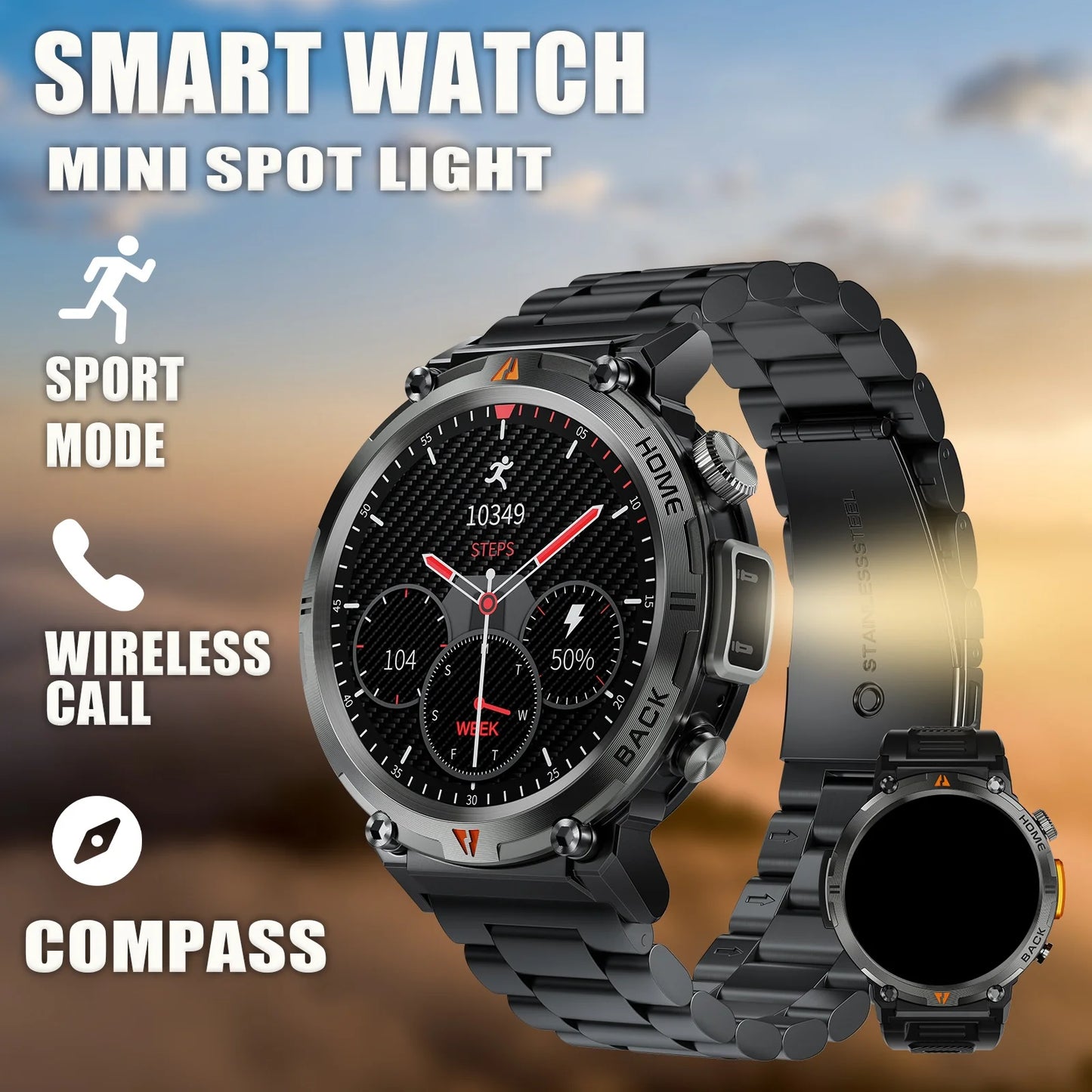 LaNikar 2024 Smart Watch for Men – Bluetooth Calling, Built-in Flashlight, 1.45” Touchscreen, Military-Grade Fitness Tracker
