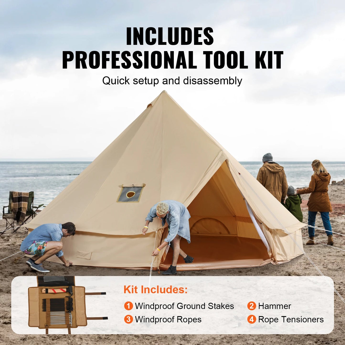 SucceBuy 16.4FT Canvas Bell Tent for Camping – 4 Season Yurt Tent with Stove Jack, Breathable TC Cotton, Sleeps Up to 8 People