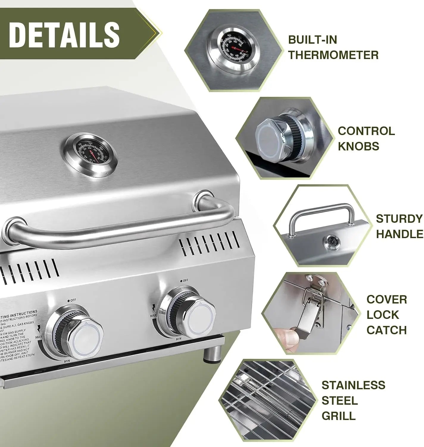 Stainless Steel Tabletop Propane Gas Grill – 2 Burners, 20,000 BTUs, Portable BBQ for Camping, Tailgating, Patio, RV Trips & Backyard Use