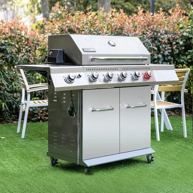HOT 5-Burner Propane Gas Grill with Side Burner, Stainless Steel Barbeque Grills, Silver, GA5404S